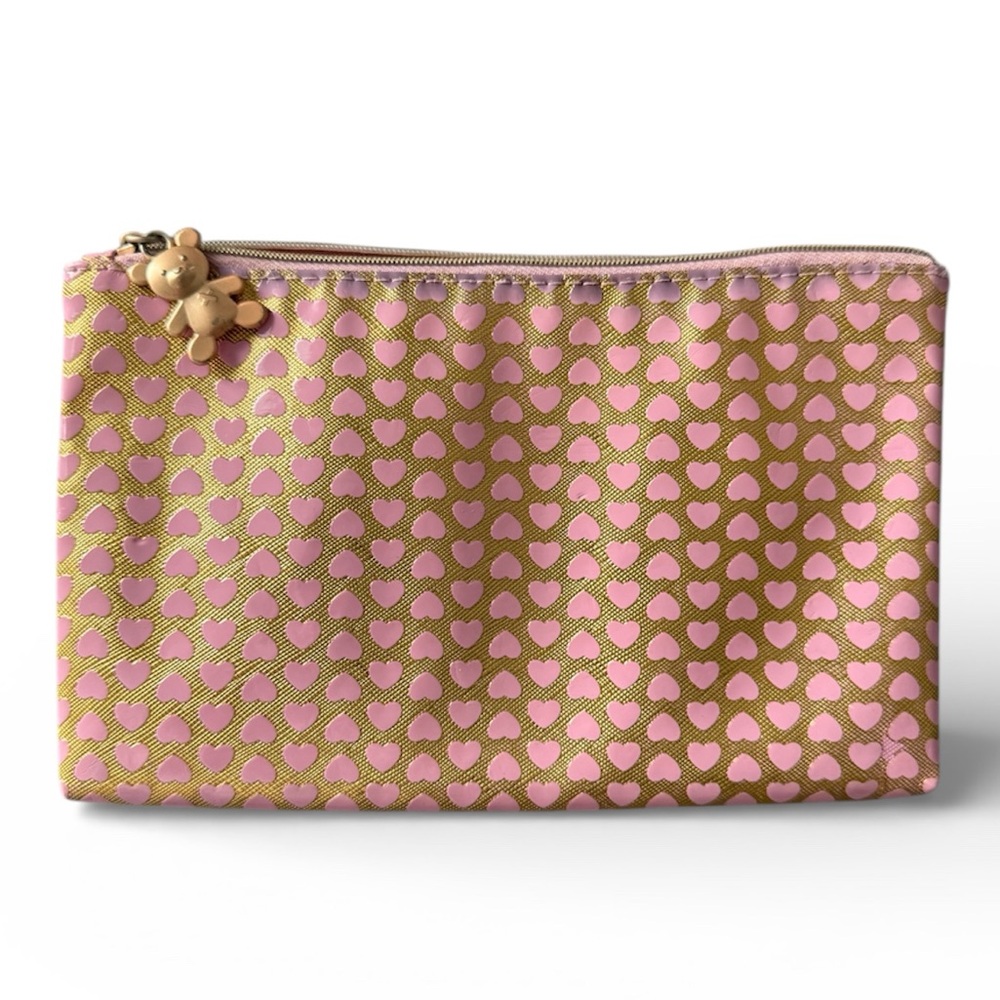 Too Faced Pink and Gold Heart Pattern Makeup Bag